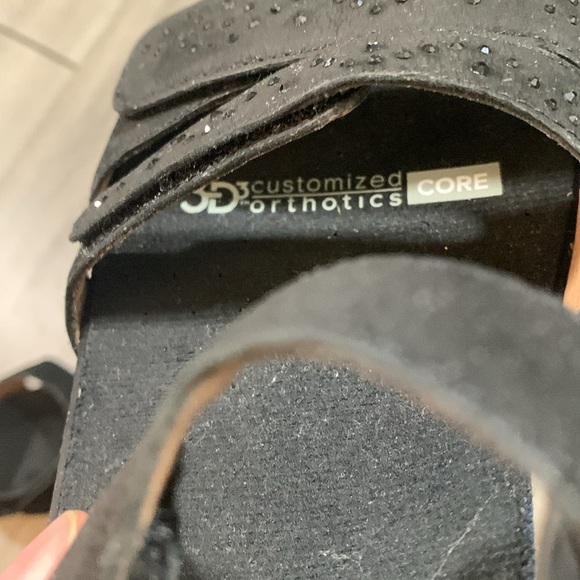 ABEO Gabrielle Black Wedge Leather Rhinestone Detail Adjustable Sandals size 10 - Picture 4 of 12